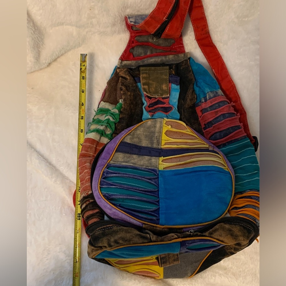 Multicolor Bohemian Patchwork Backpack, Zipper, C… - image 3
